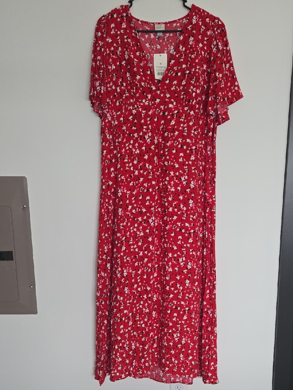 Red Floral V-Neck Maxi Dress NWT